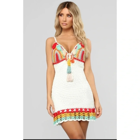 COPY - NWT Fashion Nova Listen To The Music Crochet Mini Dress With Tassels SzXL - Picture 2 of 13